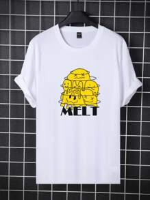 Manfinity Hombres Camiseta con estampado de dibujos animados y letra - Blanco - Ver 2