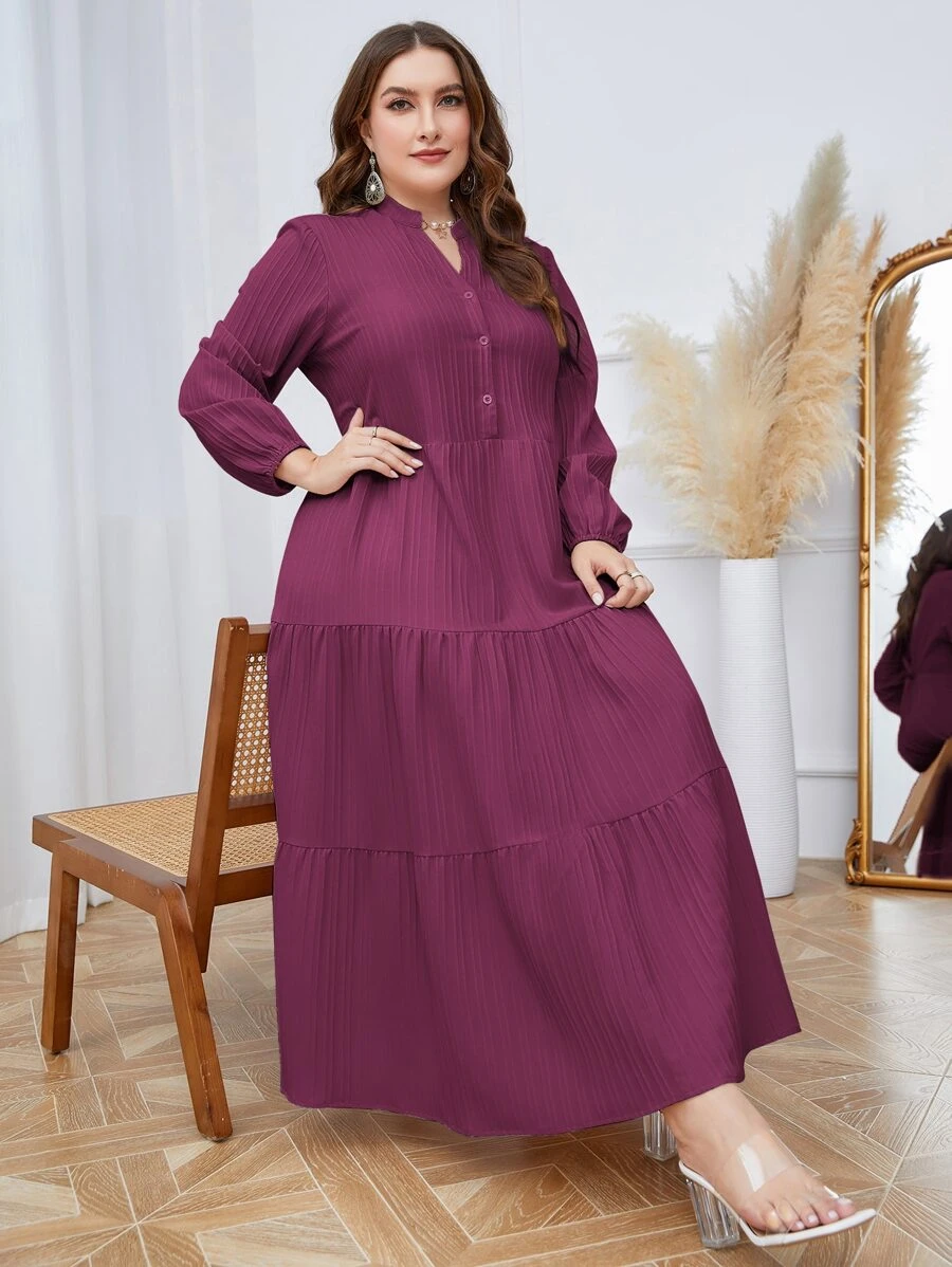 Mulvari 大碼缺口領荷葉邊娃娃裙 - 紫色 - 查看 1