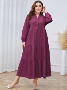 Mulvari 大碼缺口領荷葉邊娃娃裙 - 紫色 - 查看 3