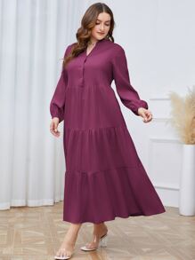 Mulvari 大碼缺口領荷葉邊娃娃裙 - 紫色 - 查看 4