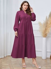 Mulvari 大碼缺口領荷葉邊娃娃裙 - 紫色 - 查看 7