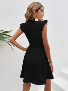 SHEIN VCAY Guipure Lace Panel Zip Back Dress - Black - View 2