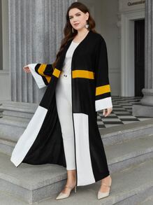 Al Najma Plus Colorblock Open Front Modest Long Sleeve Abaya - Black - View 1