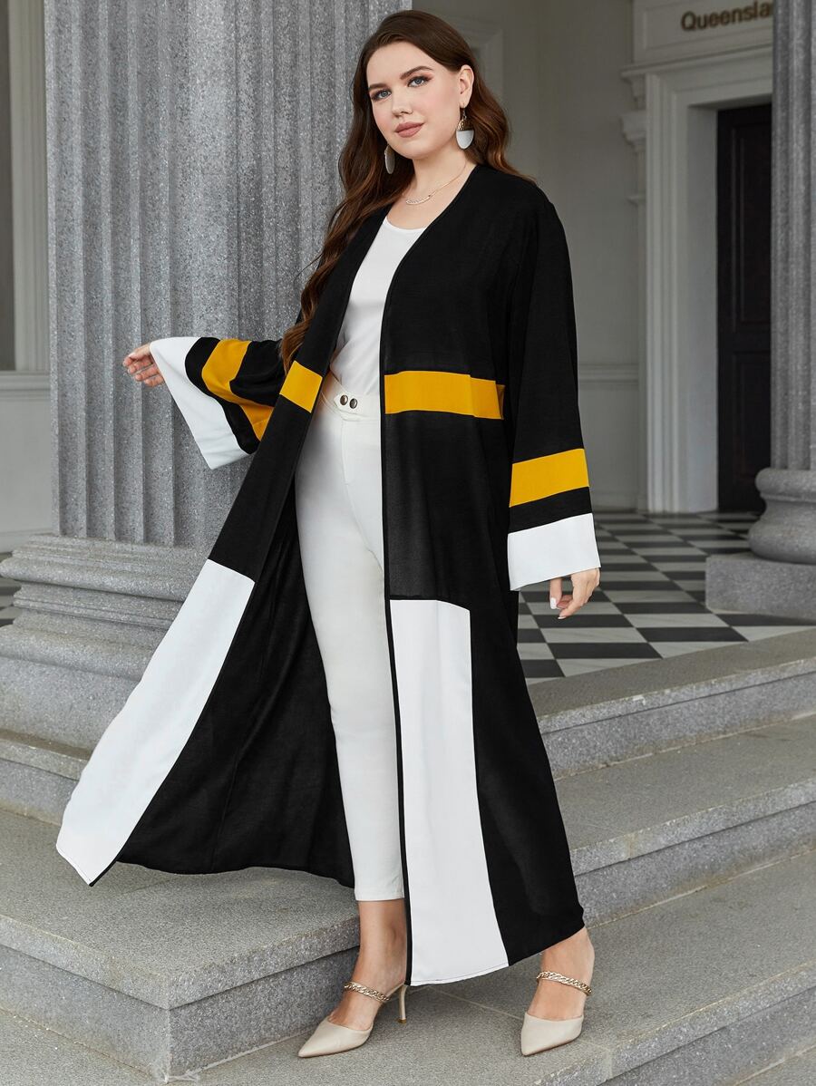 Al Najma Plus Colorblock Open Front Modest Long Sleeve Abaya - Black - View 1