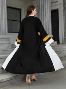 Al Najma Plus Colorblock Open Front Modest Long Sleeve Abaya - Black - View 2