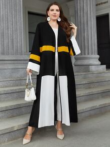 Al Najma Plus Colorblock Open Front Modest Long Sleeve Abaya - Black - View 3