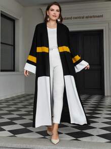 Al Najma Plus Colorblock Open Front Modest Long Sleeve Abaya - Black - View 4