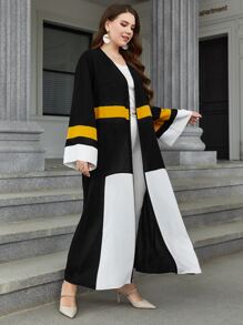 Al Najma Plus Colorblock Open Front Modest Long Sleeve Abaya - Black - View 6