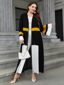 Al Najma Plus Colorblock Open Front Modest Long Sleeve Abaya - Black - View 7