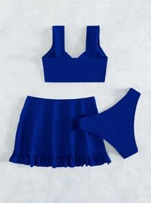 SHEIN Swim 3 paquetes de bikini de verano con detalle de volantes retorcidos y falda de playa