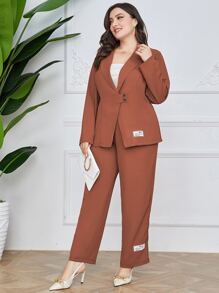 Mulvari 大碼字母貼布西裝外套和西裝褲 - 棕色 - 查看 6