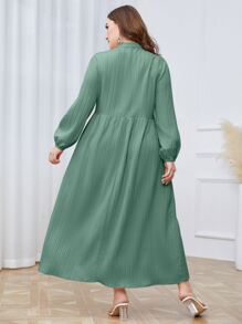 Mulvari Đầm Plus Size Viên lá sen Nút phía trước phân lớp màu trơn Giải trí - màu xanh lá - Xem 2