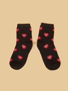 Calcetines de tripulación con estampado de corazón y slogan - Multicolor - Ver 1