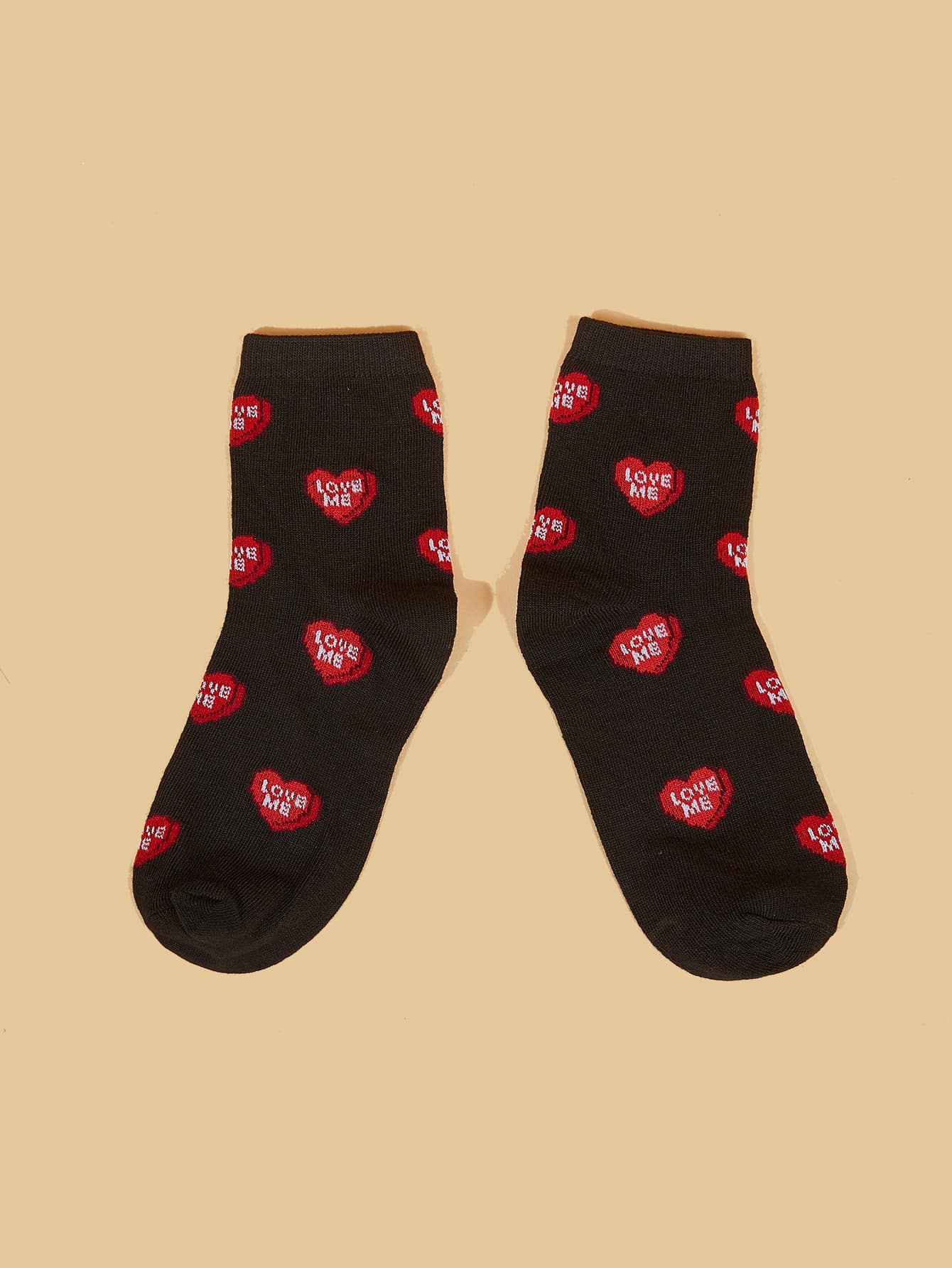 Calcetines de tripulación con estampado de corazón y slogan - Multicolor - Ver 1