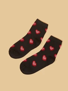 Calcetines de tripulación con estampado de corazón y slogan - Multicolor - Ver 2