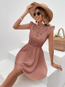 SHEIN VCAY Guipure Lace Panel Zip Back Dress