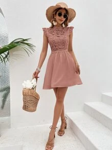 SHEIN VCAY Guipure Lace Panel Zip Back Dress