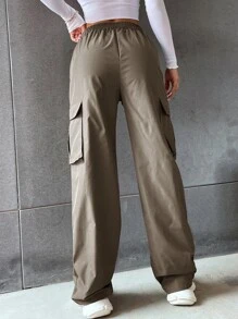 SHEIN Unity Flap Pocket Side Cargo Pants - Khaki - View 2