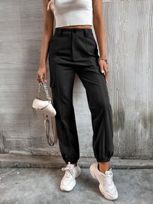 SHEIN Unity 側翻蓋口袋工裝褲 - 黑色 - 查看 6