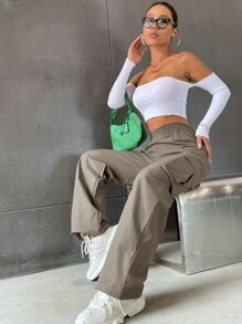 SHEIN Unity Flap Pocket Side Cargo Pants - Khaki - View 7