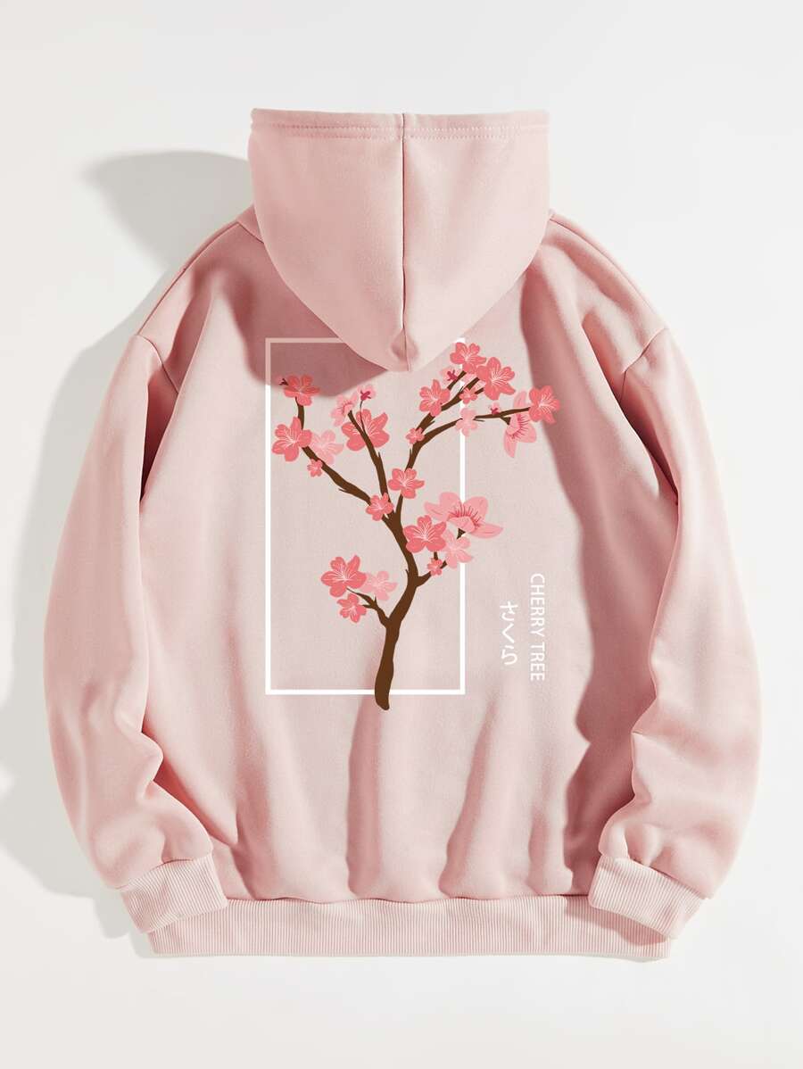 INAWLY Plus Floral & Letter Graphic Drawstring Thermal Lined Hoodie, For Winter Fall Cloth For Women Autumn