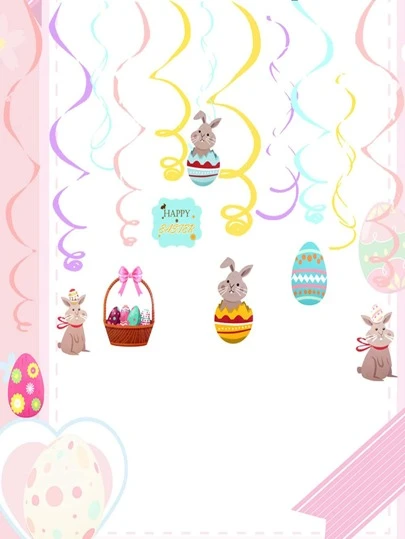 8入組/套塑膠懸掛螺旋卡通復活節彩蛋和兔子裝飾懸掛流光適用於派對