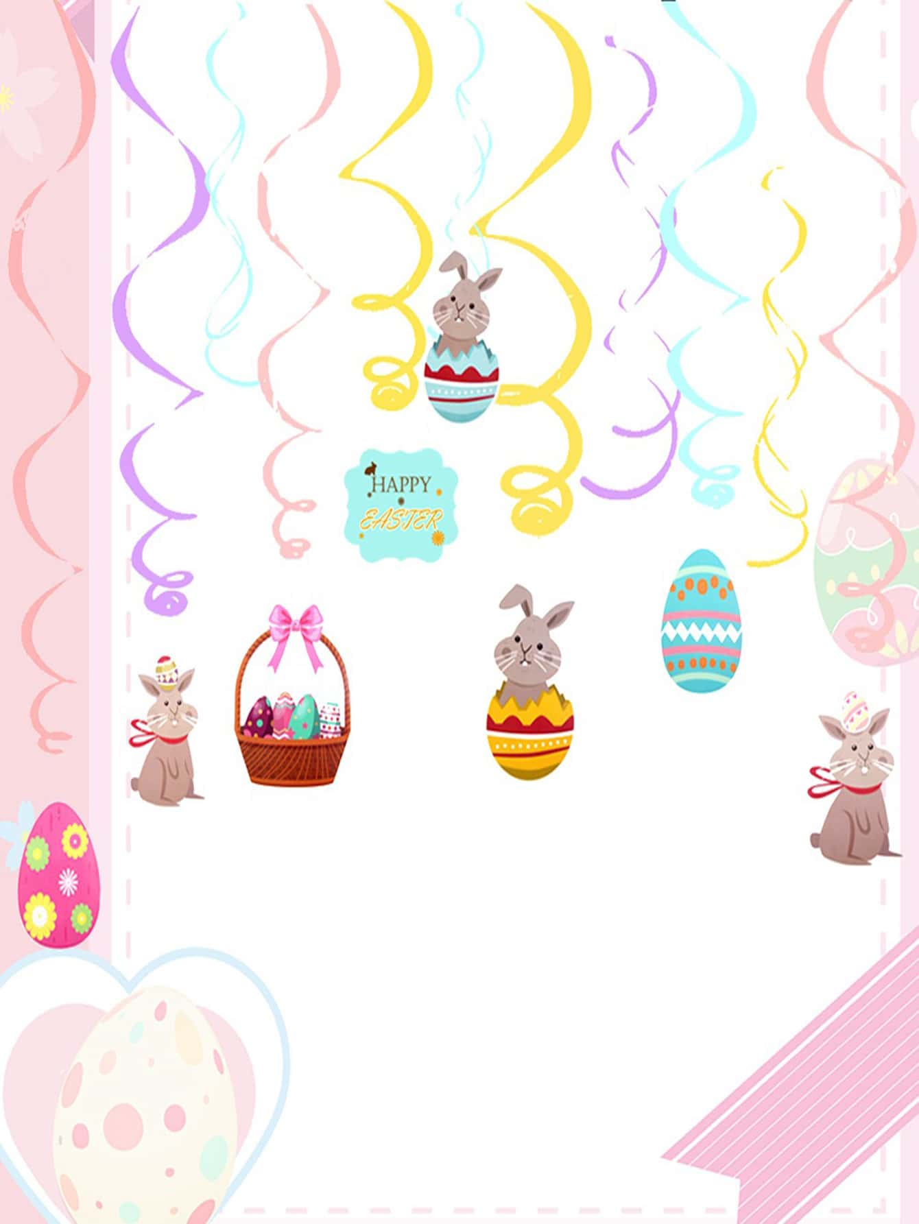 8 piezas/set de decoración de remolino colgante de plástico, decoración colgante de huevo y conejo de dibujos animados para Pascua