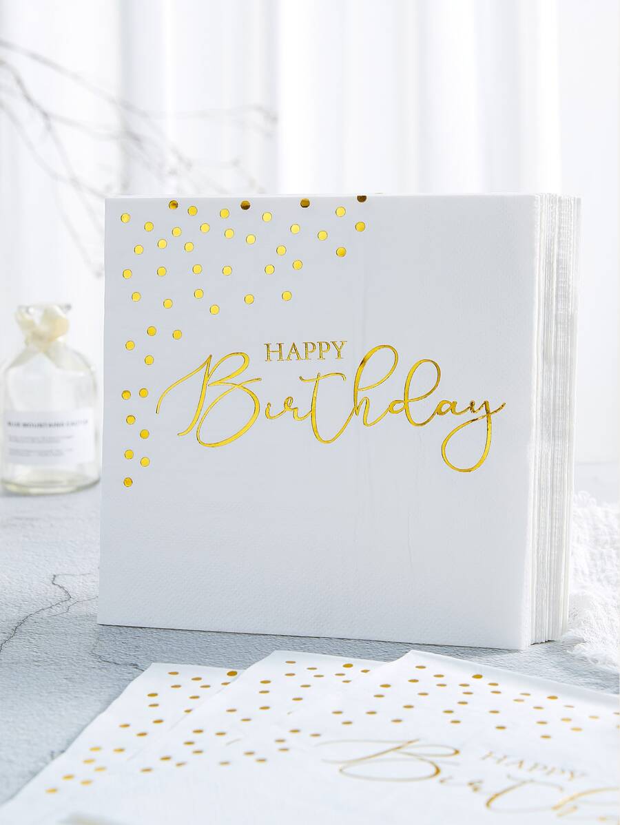 25 件/套金色生日快乐一次性餐巾，13*13 英寸 2 层白色背景金箔，派对餐巾优雅金属金点箔甜点餐巾适合女士女孩晚宴庆祝派对用品装饰，圣诞节