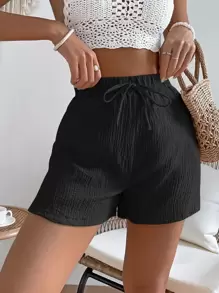 SHEIN VCAY Sommar Knytning vid Midjan Enfärgat Svart Shorts