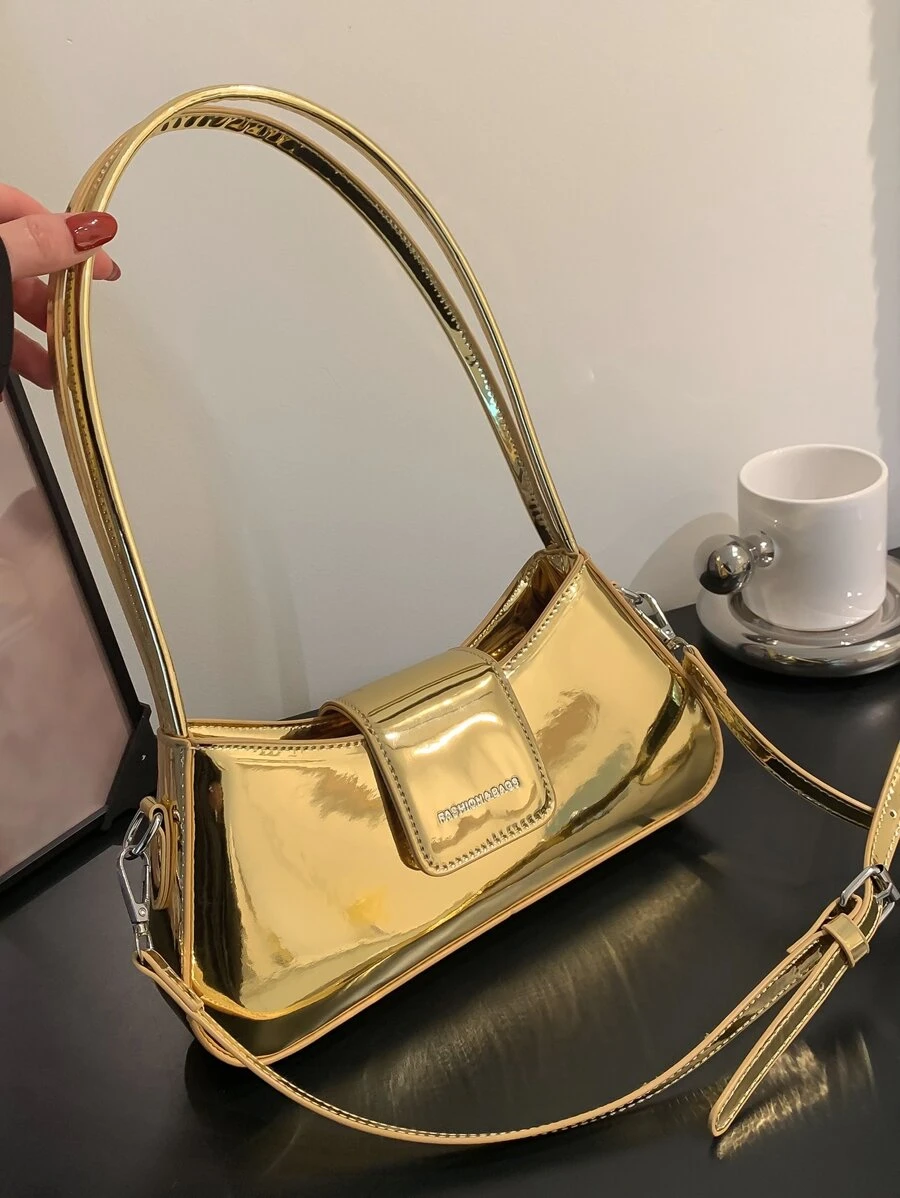 金屬質感字母細節法棍包