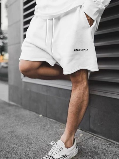 Guys Letter Graphic Drawstring Waist Shorts