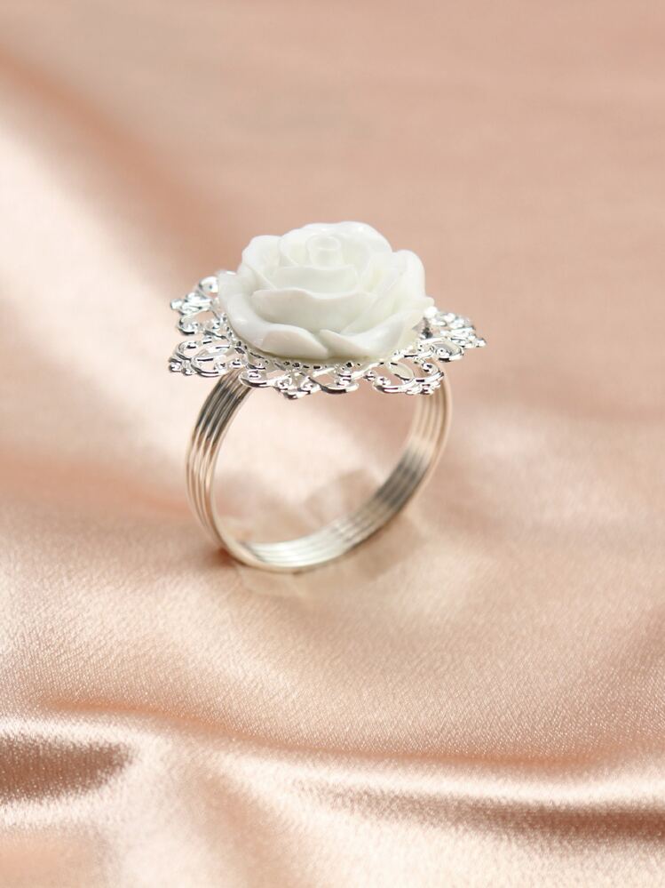 1 pieza creativo aleación de zinc Servilleta elegante con diseño de flor Servilleta para casa Decoración - Plateado - Añade 2