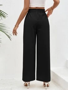 SHEIN VCAY Paperbag Waist Slant Pocket Wide Leg Trousers - Black - View 2