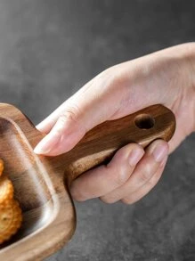 1pc Wooden Tray, Square Shaped Food Holder Plate, For Kitchen, Party And BBQ