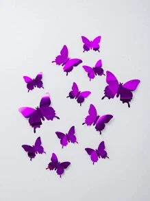 12入組3d鏡面蝴蝶牆貼 - 紫色 - 查看 4