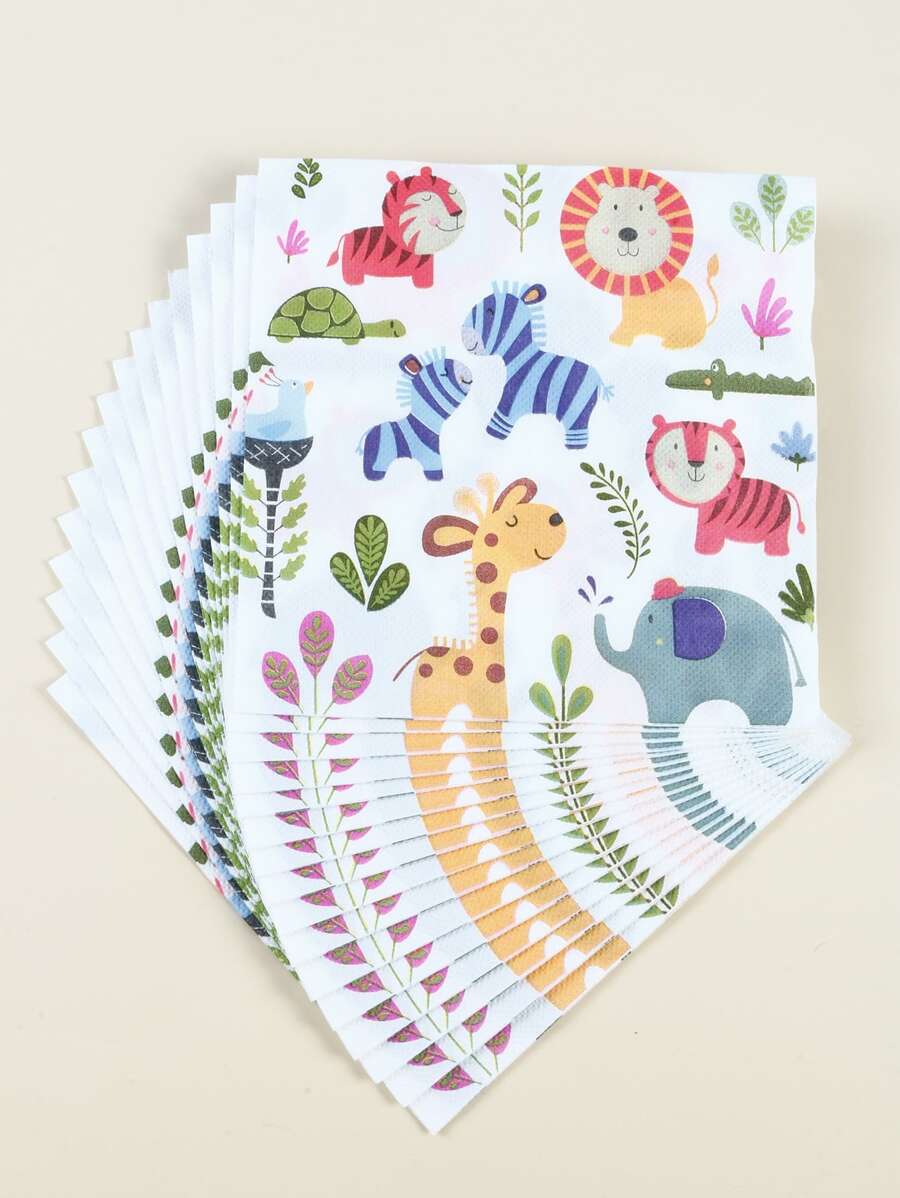 20入組/套卡通動物圖案一次性卡通可愛紙餐巾