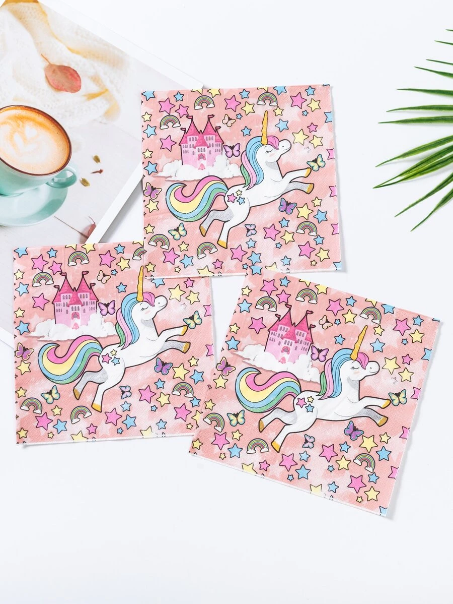 20 Stücke/Set Papier Einwegserviette, Cartoon Nettes Einhorn Muster Papierserviette Für Party