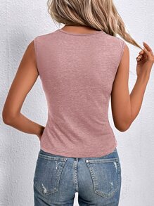 SHEIN Clasi 水溶蕾絲拼接前扭結背心上衣 - 粉色 - 查看 2