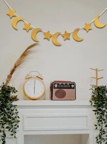 1 Ngôi Sao & Mặt Trăng Biểu Ngữ Trang Trí, Giấy Đơn Giản Chi Tiết Lấp Lánh Kéo Cờ Cho Đảng, Ngày Lễ - Vàng - Xem 1