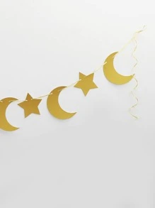 1 Ngôi Sao & Mặt Trăng Biểu Ngữ Trang Trí, Giấy Đơn Giản Chi Tiết Lấp Lánh Kéo Cờ Cho Đảng, Ngày Lễ - Vàng - Xem 2