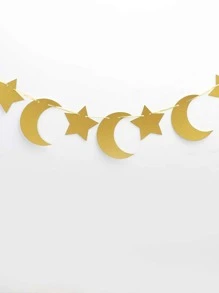 1 Ngôi Sao & Mặt Trăng Biểu Ngữ Trang Trí, Giấy Đơn Giản Chi Tiết Lấp Lánh Kéo Cờ Cho Đảng, Ngày Lễ - Vàng - Xem 4