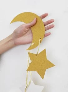 1 Ngôi Sao & Mặt Trăng Biểu Ngữ Trang Trí, Giấy Đơn Giản Chi Tiết Lấp Lánh Kéo Cờ Cho Đảng, Ngày Lễ - Vàng - Xem 5