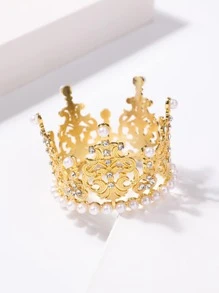 1pc Adorable Rhinestone & Pearl Princess Crown Headband, Simple Hollow Crown Hair Accessory, Birthday Gift For Friend - Multicolor - View 1