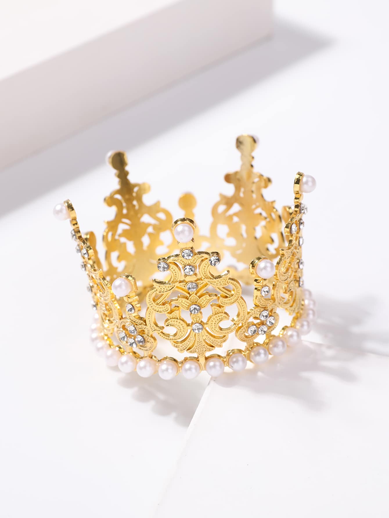 1pc Adorable Rhinestone & Pearl Princess Crown Headband, Simple Hollow Crown Hair Accessory, Birthday Gift For Friend - Multicolor - View 1