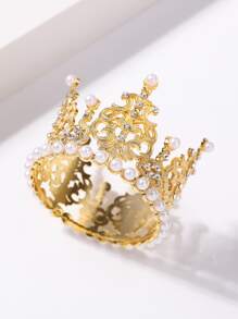 1pc Adorable Rhinestone & Pearl Princess Crown Headband, Simple Hollow Crown Hair Accessory, Birthday Gift For Friend - Multicolor - View 3