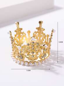 1pc Adorable Rhinestone & Pearl Princess Crown Headband, Simple Hollow Crown Hair Accessory, Birthday Gift For Friend - Multicolor - View 4