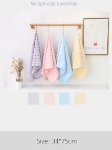 1pc Striped Pattern Face Towel, Minimalist Polyester Face Cleaning Towel For Bathroom - Yellow - View 3