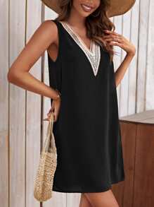 SHEIN LUNE Vestido tank panel con encaje - Negro - Ver 5