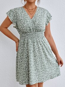 SHEIN Frenchy Plus Ditsy Floral Print Butterfly Sleeve Dress - Multicolor - View 1