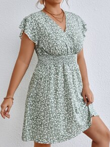 SHEIN Frenchy Plus Ditsy Floral Print Butterfly Sleeve Dress - Multicolor - View 4